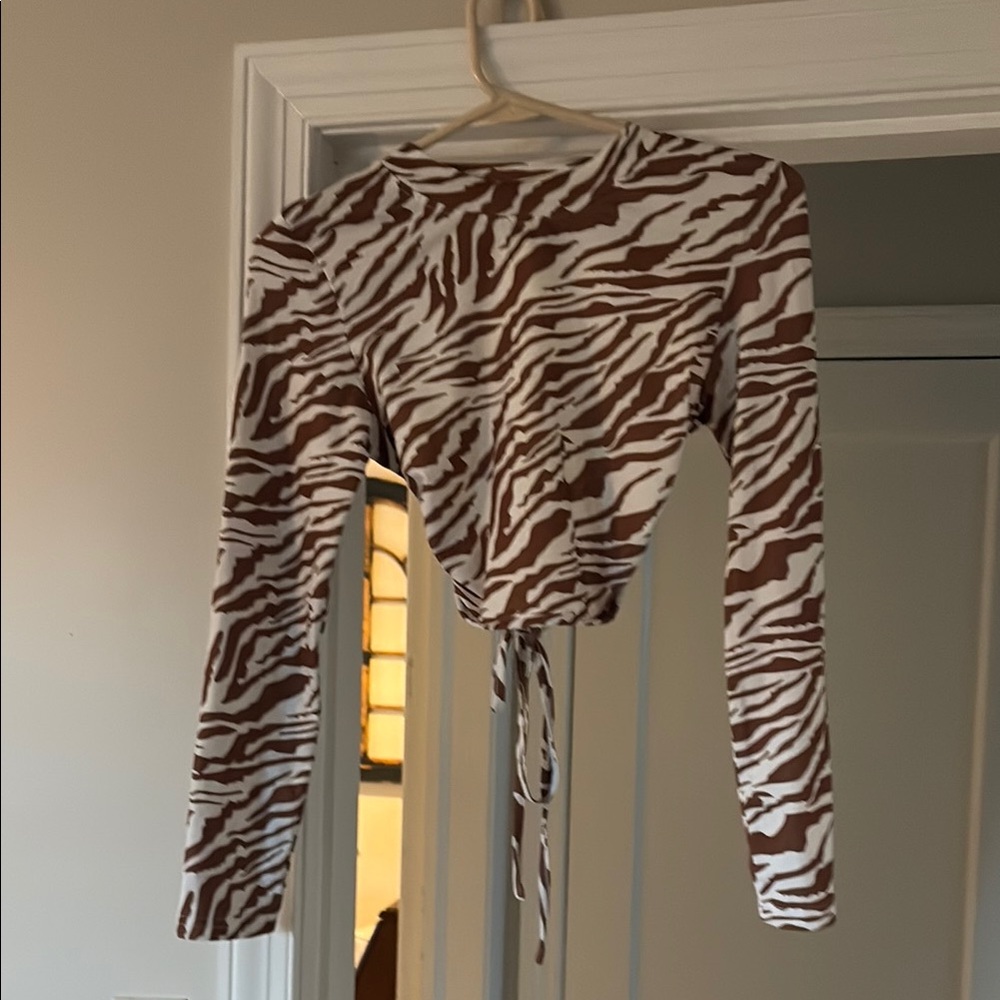 SHEIN Brown and White Zebra Print Crop Top